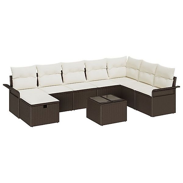vidaXL Loungesofa 9-teiliges Garten-Sofa-Set mit Kissen Braun Poly Rattan, günstig online kaufen