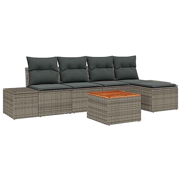 vidaXL Garten-Sofa-Set mit Kissen 6-Tlg Grau Poly Rattan 3347944 günstig online kaufen