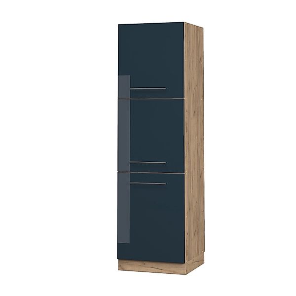 Vicco Herdumbauschrank Fame-Line Dunkelblau Hochglanz/Goldkraft Eiche 60 cm günstig online kaufen