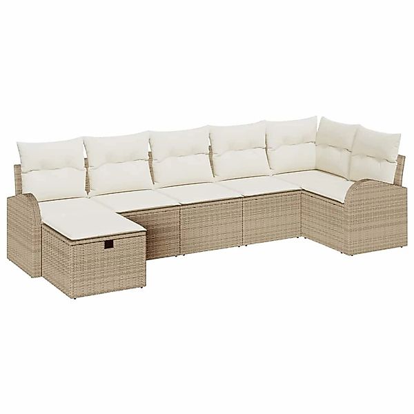 vidaXL Garten-Sofa-Set mit Kissen mit Speicher 7-Tlg Beige Poly Rattan 3360 günstig online kaufen