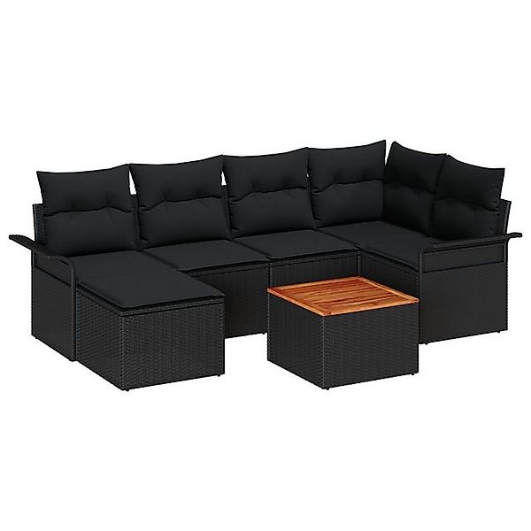 vidaXL Loungesofa 7-teiliges Garten Sofa Set mit Kissen Schwarz Poly Rattan günstig online kaufen