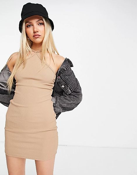 Pull&Bear – Kleid mit Neckholder in Braun günstig online kaufen