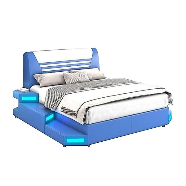 JVmoebel Bett Luxus Led Beleuchtetes Schlafzimmer Bett Lederbett 180x200 Mö günstig online kaufen