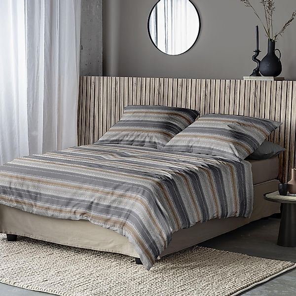 Irisette Biber Bettwäsche Koala 8532-11 Streifen Grau Braun 135x200 günstig online kaufen