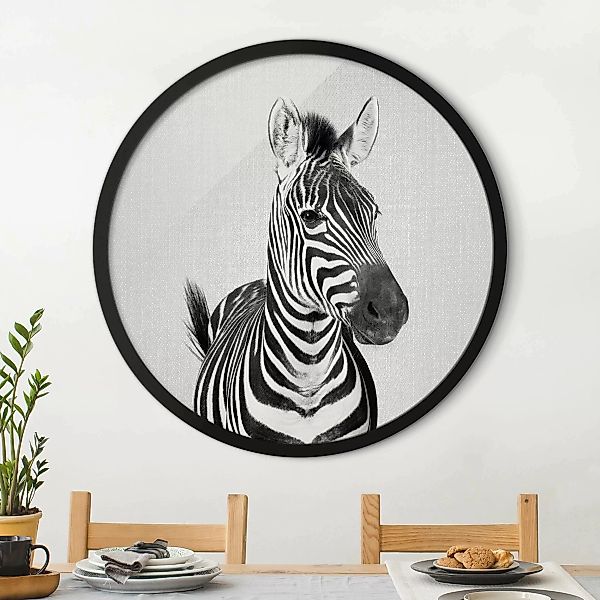 Rundes Gerahmtes Bild Zebra Zilla Schwarz Weiß günstig online kaufen