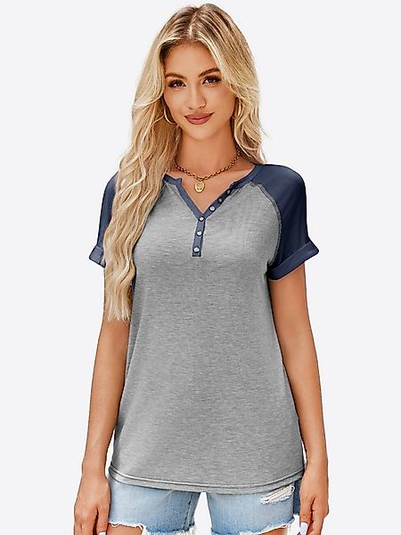 Imily Bela T-Shirt Damen mit V-Ausschnitt und Knopfleiste Casual Oberteil ( günstig online kaufen