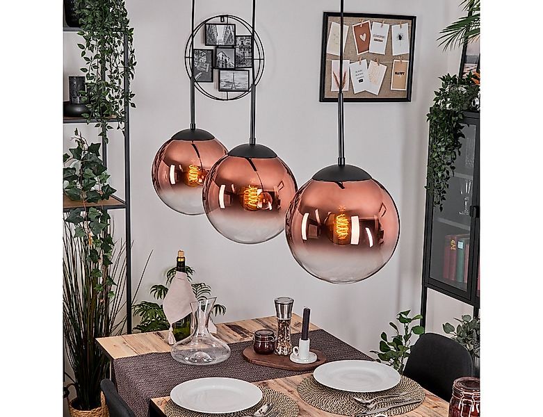 hofstein Hängeleuchte Hängelampe aus Metall/Glas in Scharz/Kupferfarben/Kla günstig online kaufen