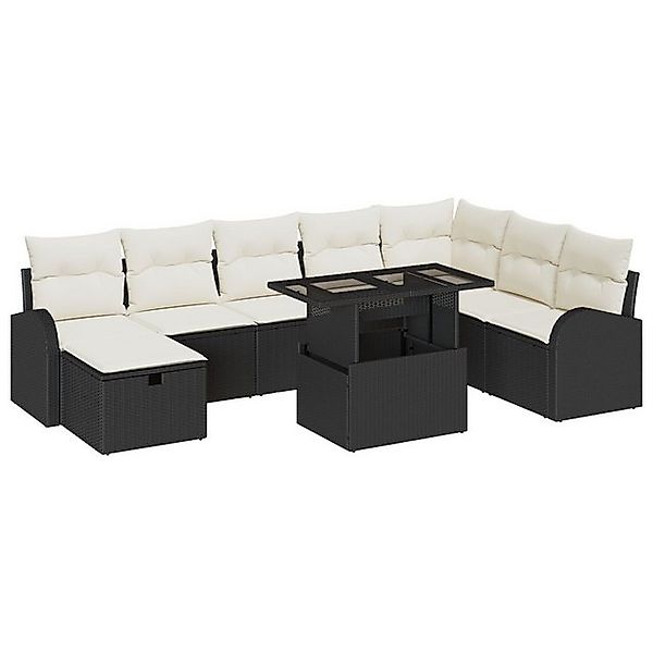 vidaXL Loungesofa 9-teiliges Garten Sofa Set mit Kissen Schwarz Poly Rattan günstig online kaufen