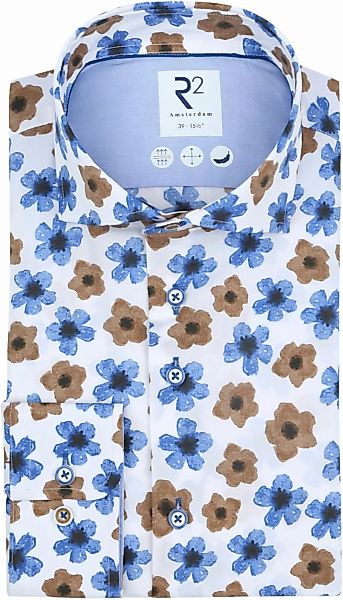 R2 Hemd Blumen Kobaltblau - Größe 38 günstig online kaufen