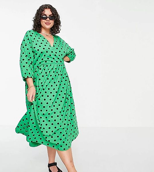 ASOS DESIGN Petite – Midi-Hängerkleid in grün und schwarz gepunktet mit Wic günstig online kaufen