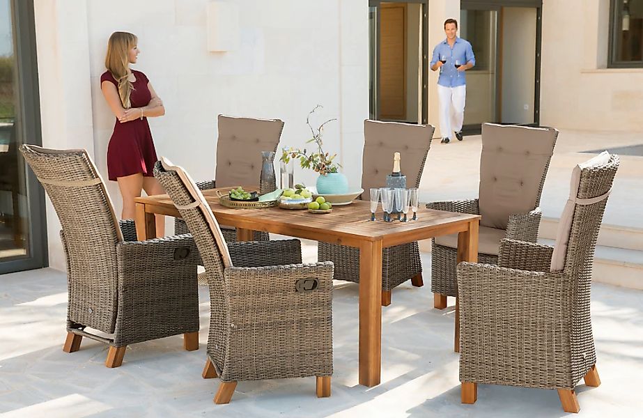 MERXX Garten-Essgruppe "Toskana Deluxe" 6 Hochlehner Sessel, 1 Tisch 185x90 günstig online kaufen