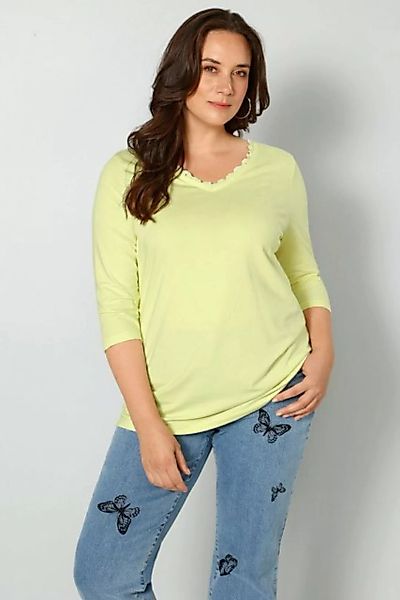 MIAMODA Rundhalsshirt T-Shirt V-Ausschnitt mit Spitze günstig online kaufen