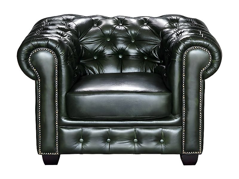 Chesterfield Ledersessel - Büffelleder - Schwarzgrün - BRENTON günstig online kaufen