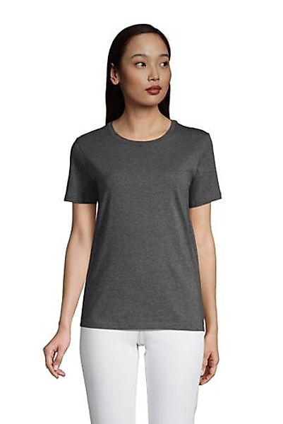 Supima Kurzarm-Shirt mit rundem Ausschnitt, Damen, Größe: XS Normal, Grau, günstig online kaufen