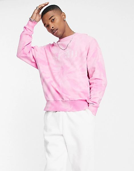 ASOS DESIGN – Oversize-Sweatshirt mit rosa Batikmuster und „New York“-Citys günstig online kaufen