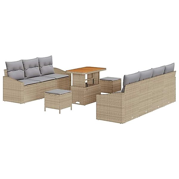vidaXL Garten-Sofa-Set mit Kissen 10-Tlg Beige Poly Rattan 3362622 günstig online kaufen