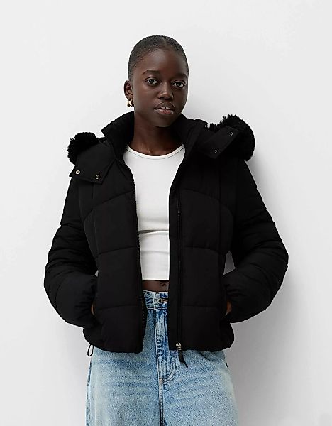 Bershka Steppjacke Aus Kunstfell Mit Kapuze Damen Xl Schwarz günstig online kaufen