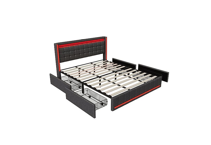 Furnishings Home Polsterbett LED Doppelbett 140x200cm, Stauraumbett mit Kop günstig online kaufen