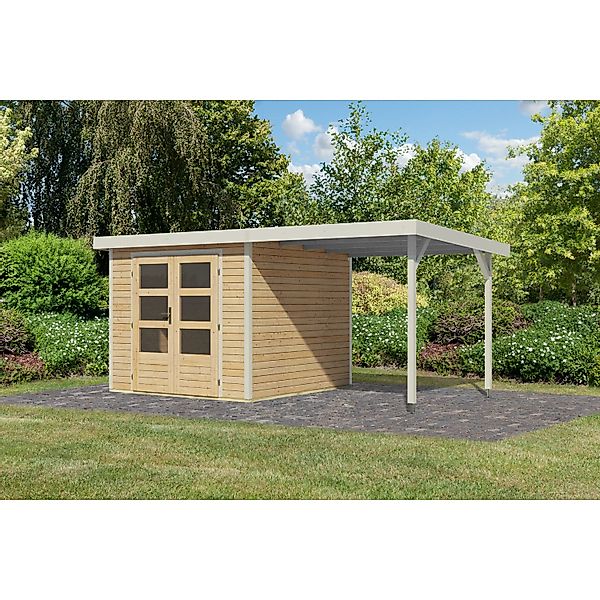 Karibu Gartenhaus Ernesto 3,5 A Anbaudach Naturbelassen/Weiß 209 x 238 x 24 günstig online kaufen