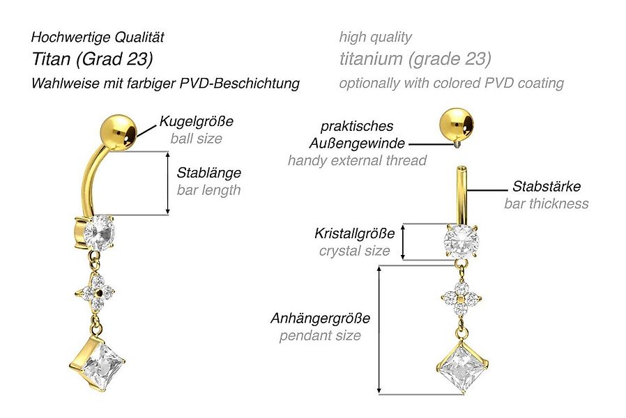 PIERCINGLINE Bauchnabelpiercing Titan Bananabell mit Innengewinde KRISTALLB günstig online kaufen
