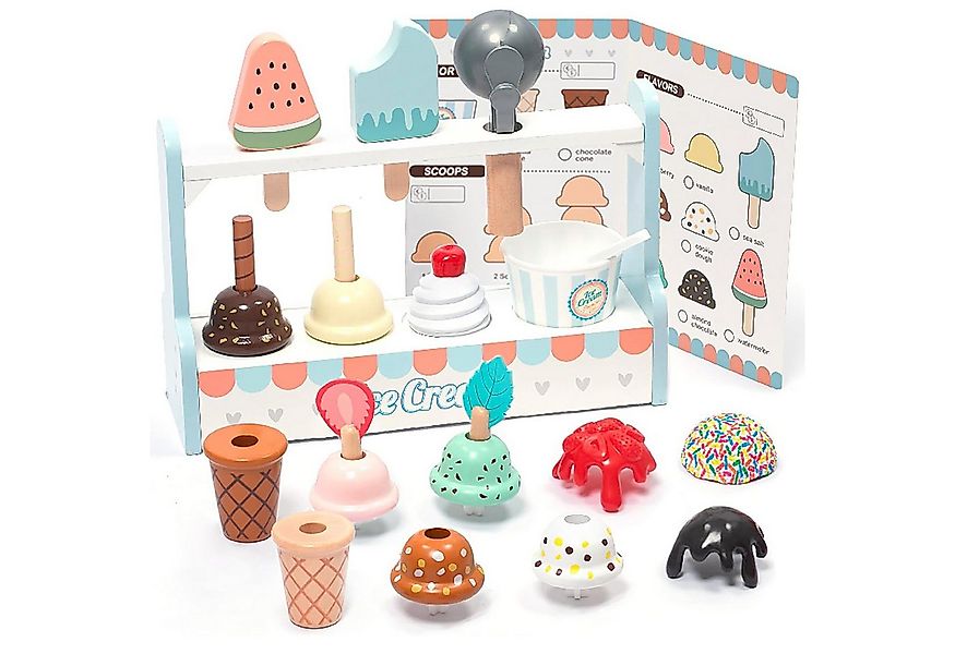 Esun Spielküche Kinder Eisdiele aus Holz, Eisladen inkl. Küchenzubehör Eisp günstig online kaufen