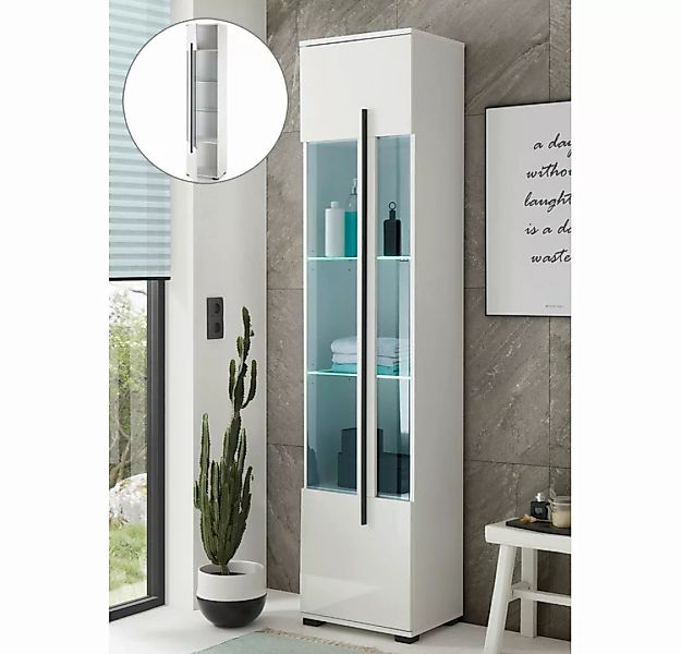 Lomadox Badezimmer Hochschrank mit Glastür und Beleuchtung CHARLESTON-61 in günstig online kaufen