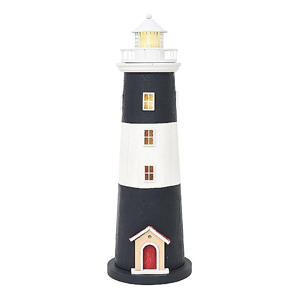 Metall-Leuchtturm dunkelblau-weiß – mit LED-Beleuchtung 45 cm günstig online kaufen
