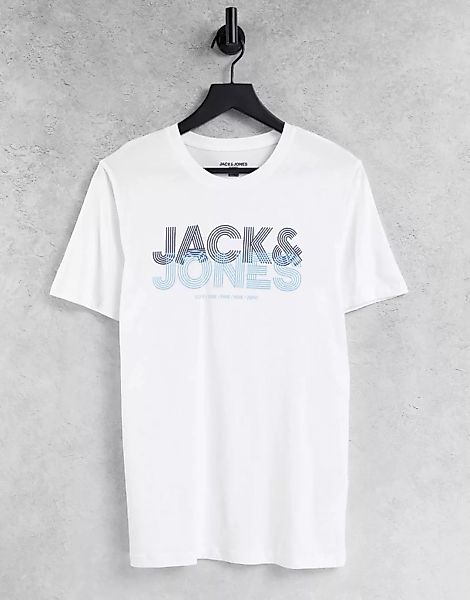 Jack & Jones – Schmal geschnittenes T-Shirt in gebrochenem Weiß mit großem günstig online kaufen