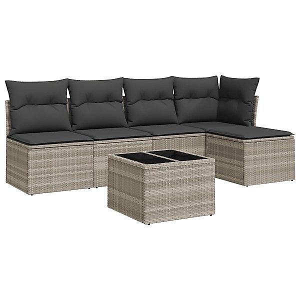 vidaXL 6-Tlg Garten-Sofagarnitur mit Kissen Hellgrau Poly Rattan 3249371 günstig online kaufen