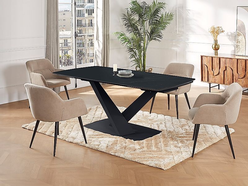 Esstisch ausziehbar - 6 bis 10 Personen - Sicherheitsglas, Keramik & Metall günstig online kaufen