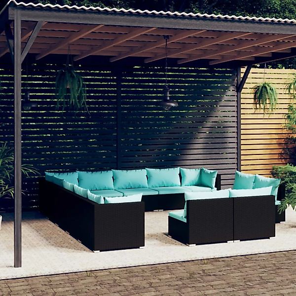 Vidaxl 13-tlg. Garten-lounge-set Mit Kissen Schwarz Poly Rattan günstig online kaufen