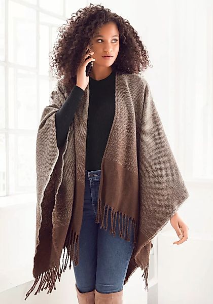 LASCANA Strickponcho, Poncho, Cape, feine Strickqualität, Fransentuch, Scha günstig online kaufen