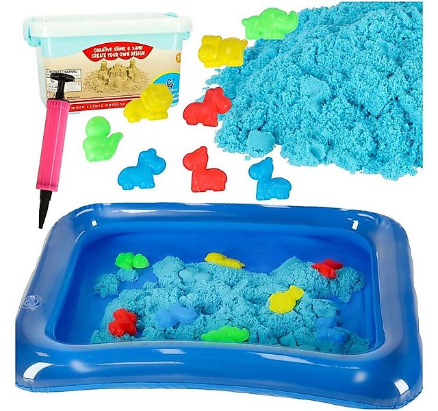 Ikonka Sandkasten Kinetischer Sand Set 1 kg blau mit Sandkasten und 8 Forme günstig online kaufen