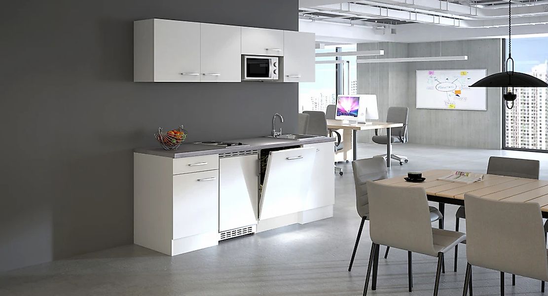 Flex-Well Exclusiv Büroküche Joelina 210 cm Weiß günstig online kaufen