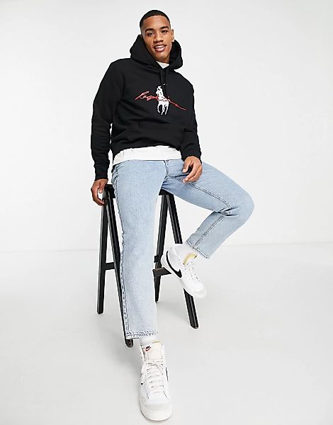 Polo Ralph Lauren – Kapuzenpullover in Schwarz mit Schriftzug- und Polospie günstig online kaufen