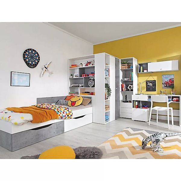 Jugendzimmer Set 5-teilig SEATTLE-133 mit Jugendbett 90x200cm in Beton und günstig online kaufen