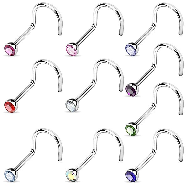 viva-adorno Nasenpiercing 1,0mm Nasenstecker gebogen Zirkonia Kristall Nase günstig online kaufen