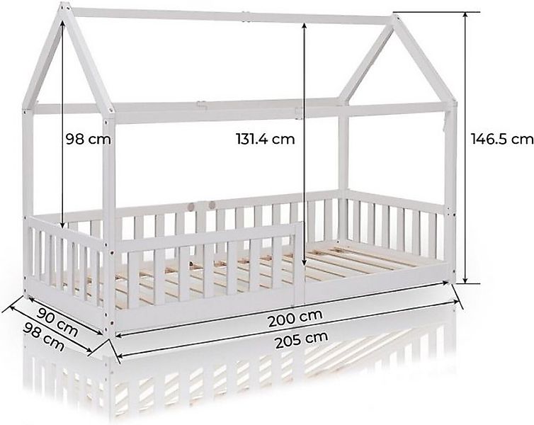 ecoMI Kinderbett Hausbett, Rausfallschutz, Lattenrost, 90x200 & 80x160, Wei günstig online kaufen