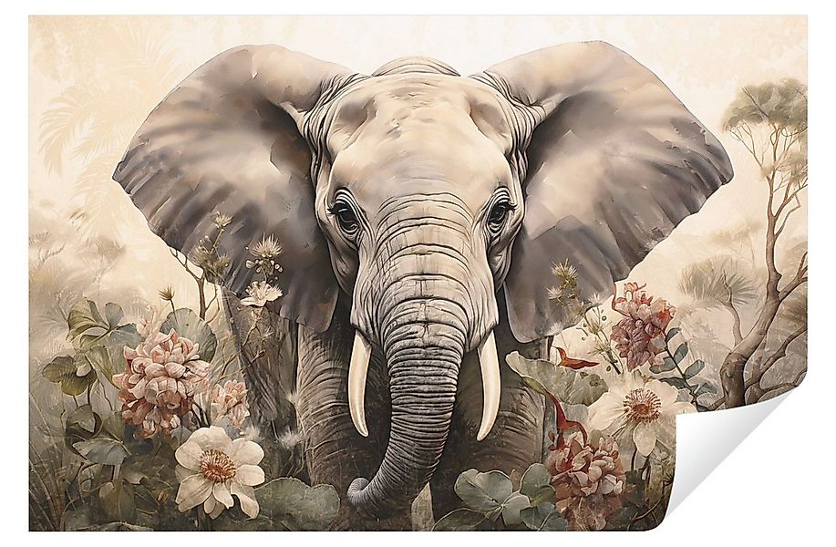Wallarena Fototapete Elefant Blumen Sepia Vlies Tapete Wohnzimmer Schlafzim günstig online kaufen