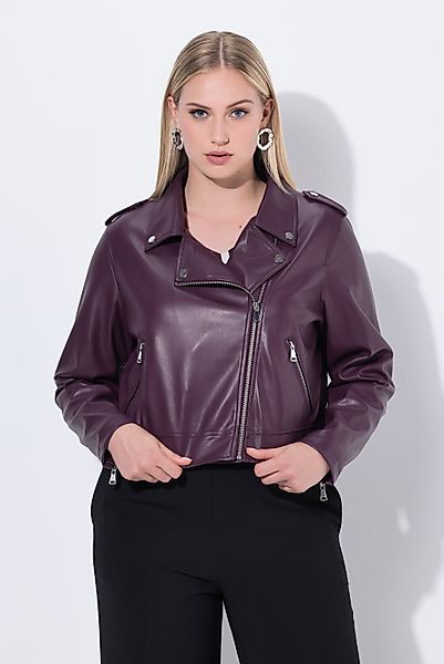 Ulla Popken Lederjacke Bikerjacke Lederoptik Reverskragen günstig online kaufen