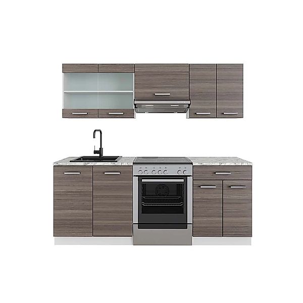 Vicco R-Line Küchenzeile Edelgrau/Weiß 200 cm AP Marmor günstig online kaufen