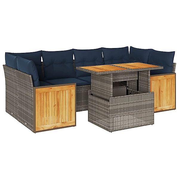 vidaXL 7-Tlg Garten-Sofagarnitur mit Kissen Grau Poly Rattan Akazie 3327680 günstig online kaufen