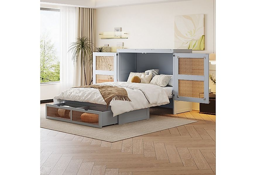 Merax Schrankbett (1-St) Holzbett Klappbett 140x200cm mit Schubladen Schran günstig online kaufen