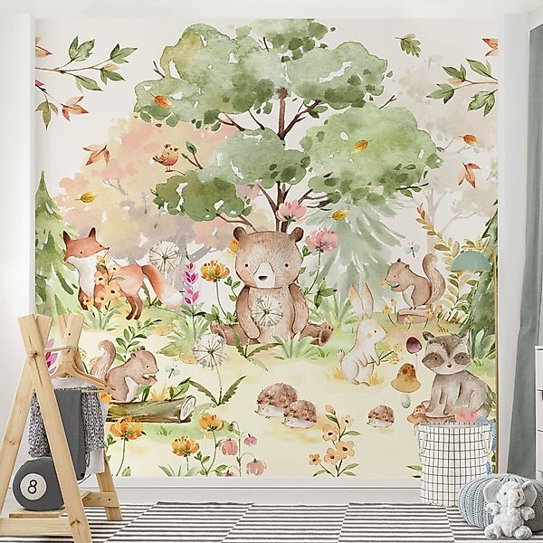 Bilderdepot24 Kindertapete Kinderzimmer Aquarell Waldtiere Bär günstig online kaufen
