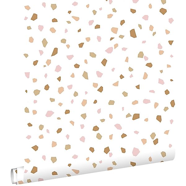 ESTAhome Tapete Terrazzo-Motiv Hellrosa Dunkelorange und Beige 53 cm x 10.0 günstig online kaufen