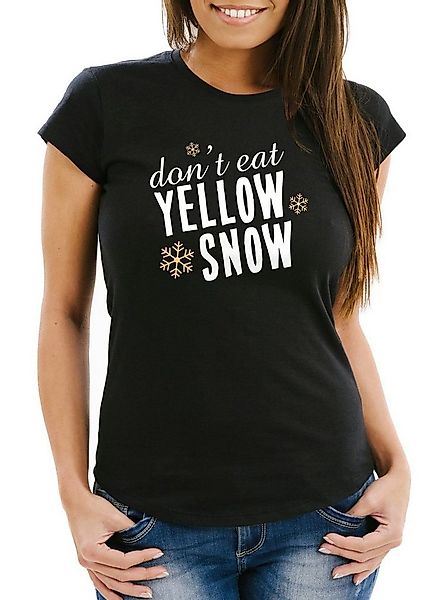 MoonWorks Print-Shirt Damen T-Shirt Don't eat Yellow Snow Spruch Skifahrer günstig online kaufen