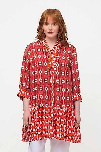 Ulla Popken Tunika Bluse Retro-Design Stehkragen V-Ausschnitt 3/4-Arm günstig online kaufen