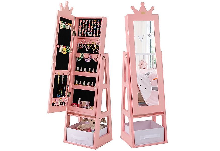 COSTWAY Schmuckschrank Kinder Spiegelschrank mit Haken, Ablagen & Schublade günstig online kaufen