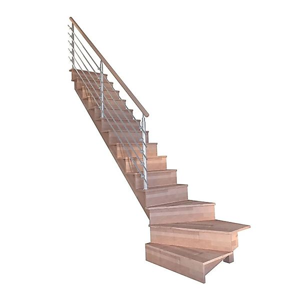 Treppe Lindos Buche Gewendelt L Setzstufen 100 cm Design-Geländer-Edelstahl günstig online kaufen