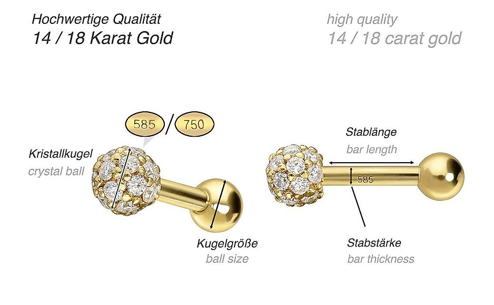 PIERCINGLINE Piercing-Set 14/18 Karat Gold Ohrpiercing günstig online kaufen